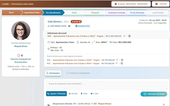 Software Imobiliário - Interface de Leads